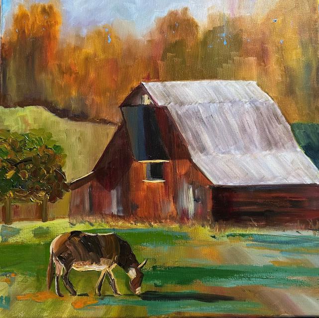 Painting of Donkey and Barn