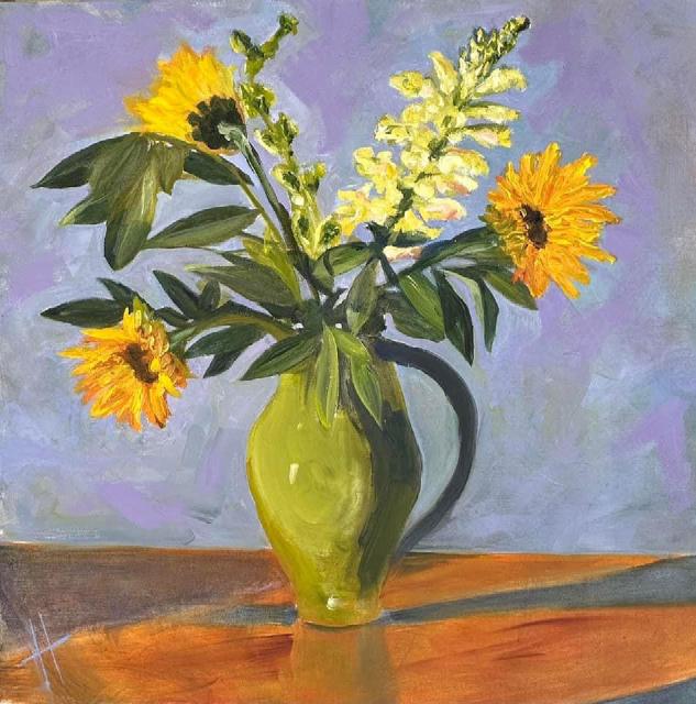 Painting of Sun Flowers in Vase