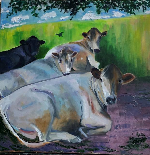 Painting of One Black Cow